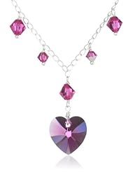 Faceted Fuchsia Agate Bead and Swarovski Elements Crystal Heart and Bicone Multi-Drop Necklace, 18"