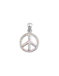 Sterling Silver Pink Lab Opal Peace Sign Pendant Unique Charm Pure 925 New 18mm with 1.5mm Ball Bead Chain