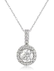 10k White Gold 0.75 cttw 0.60 ct Center Diamond Pendant Necklace, 18"