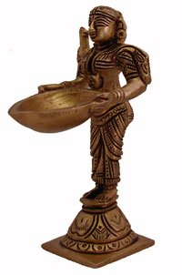 BRASS DEEP LAXMI STATUE WITH OIL LAMP