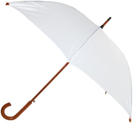 Women's White Auto Open Wood Handle Wedding Umbrella, White