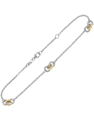 14K Yellow Gold and Sterling Silver Triple Ring Stationed Anklet