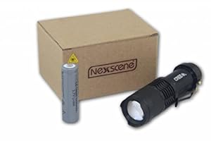 NexScene Mini Black CREE XM-L Q5 True 300 Lumens LED Zoomable Flashlight Torch with 3 switch mode Powered by 1x AA or 1 x 14500 Rechargeable Battery (Rechargeable Battery included)