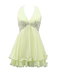 Sexy V-neck Sleeveless Cocktail Short Crystal Backless Crystals Beaded Chiffon Prom Dress/Party Dress 