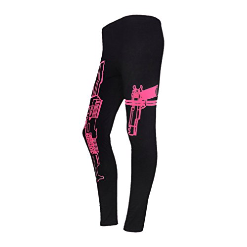 SODIAL(R) Women YOGA Running Sport Pants High Waist Cropped Leggings Fitness Trouser-pink gun