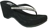 Yellow Box Sandals Explore Clear Crystals Wedge Black