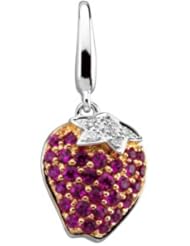 14Kw W/Rose Rhodium .025 Ct Tw Genuine Pink Sapphire And Diamond Strawberry Charm