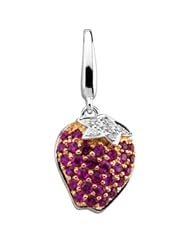 Clevereves 14Kw W Rose Rhodium .025 Ct Tw Genuine Pink Sapphire And Diamond Strawberry Charm