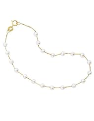 Elegance Collection 14K Yellow Gold Pearl Station Necklace