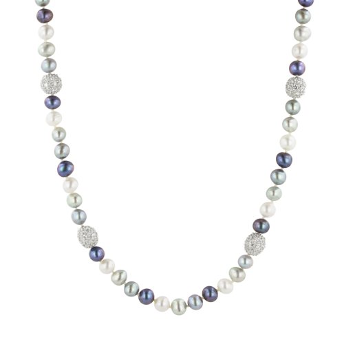 Multi-Color Freshwater Cultured Pearl and Cubic Zirconia Necklace, 17.5+2\