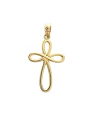 14K Real Yellow Gold Shiny Infinity Cross Pendant Charm 21mm