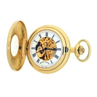 Mount Royal - Gold Plated Half Hunter Skeleton Mechanical Pocket Watch - B6 - (WW1190) - 4.4cm diameter x 0.9cm depth