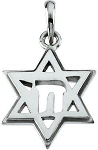 14K White Gold Star Of David Chai Pendant 19.00X14.00 Mm