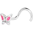 Sterling Silver 3mm Pink Gem Butterfly Nose Ring