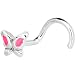 Sterling Silver 3mm Pink Gem Butterfly Nose Ring