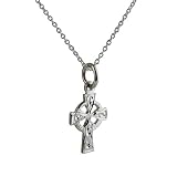 British Jewellery Workshops Silver 16x11mm hand engraved Celtic Cross with Rolo chain