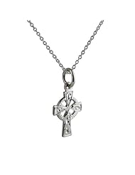 British Jewellery Workshops Silver 16x11mm hand engraved Celtic Cross with Rolo chain