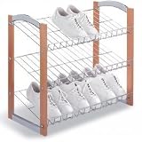 3-Tier Shoe Rack (Chrome/Wood) (21.25" H x 24.75" W x 12.5" D)