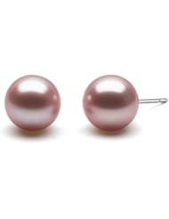 HinsonGayle AAA Gem Collection 9.5-10.0mm Naturally Lavender Cultured Pearl Stud Earrings (Solid 14K White Gold)