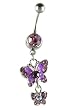 Stainless Steel Belly Ring with Purple CZ - Butterfly