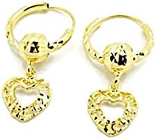 1 PAIR EARING GOLD PLATED HEART LOOP GLITTER ORIENTAL SPARKLE THAI STYLE