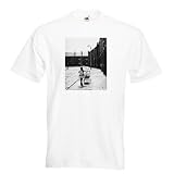 'Little girl pushes her toy pram along a street in Wigan, Lan' - Tshirt - S, M, L or XL