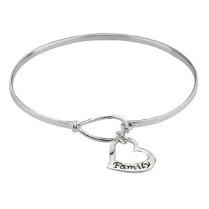 Buy Sterling Silver Family Open Heart Charm Catch Bangle Bracelet by Amazon.com Collection