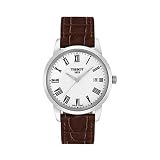 Tissot Mens T0334101601300 T-Classic Dream White Dial Brown Leather Strap Watch
