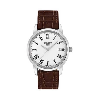 Tissot Men's T0334101601300 T-Classic Dream White Dial Brown Leather Strap Watch