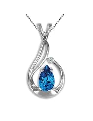 1.00 CT Pear Blue Topaz Gemstone G-H Diamond Pendant Chain 14K White Yellow Gold