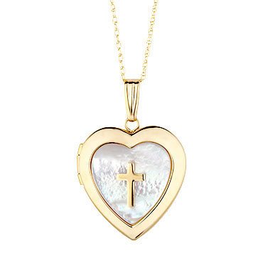 Mother of Pearl Cross on Heart Locket