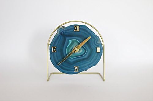 Teal SoLo Modern Agate Clock on Gold Painted Metal