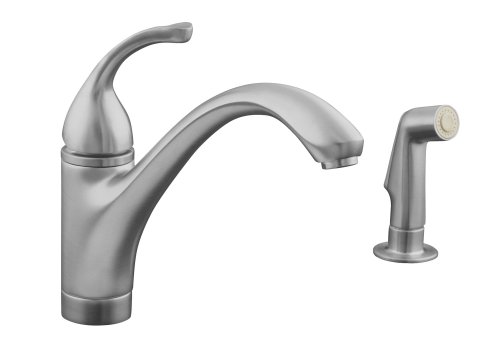 KOHLER K-10416-G Forte Single Control Kitchen Sink Faucet with Sidespray and Lever Handle, Brushed Chrome
