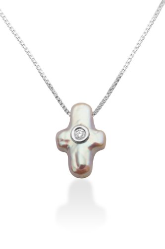 Miore Damen-Halskette 925 Sterling Silber mit Keshi Perle Kreuz Anh&auml;nger bezetst mit funke Preisvergleich