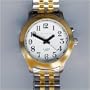 Man's Two Tone Talking Watch with White Face 1 Button, Leather Band