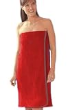 Ladies Towelling Sarong / Bath Towel Wrap, RED Colour with patterned edge, 100% Cotton, velcro fastening