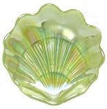 Small Glass Scallop Shell Fern Green Plate 11" x 7 3/4" Set / 2