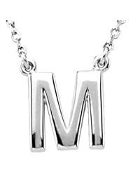 CleverEve Designer Series Sterling Silver Block Script M Initial Necklace 16"
