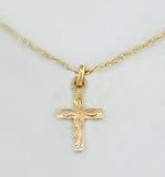 14K Yellow Gold Baby's Engraved Cross with 16' Rope Chain