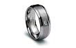 Stainless Steel Ring Satin Flat Center with CZ High Polish Beveled Edge Band