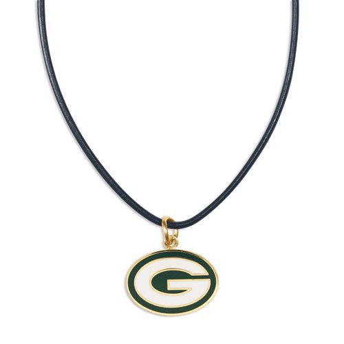 Green Bay Packers Leather Cord Necklace and Enameled Pendant NFL Football Sports Team Logo