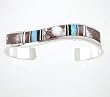 Southwest Wild Horse Turquoise, Black Onyx and Opal Inlaid Cuff Bracelet in Sterling Silver by Native American Indian Artist James Lee, #7763