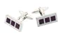 Classically styled rhodium plated cufflinks with 3 purple enamel accents with presentation box