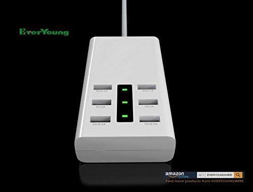 EverYoung 6-Port USB Charging Station/Power Adapter/Charger Dock / Charger hub/ Multi Port USB Charger for Iphone, Ipad Air, Samsung,iPod,Nexus,HTC (White)