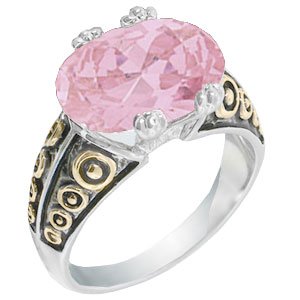 Size 11 - 5.00 Ct Oval Pink Two Tone Designer Inspired Solitaire Cubic Zirconia Cz Cocktail Band Ring