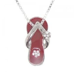Ladies Red Slipper Pendant in Sterling Silver w/ CZ Accents & 16 Inch Box Chain Necklace