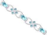 Delicate Filigree Design 9.00 carats total weight Oval & Round Cut Swiss Blue Topaz Gemstone Bracelet in Sterling Silver