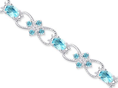 Childrens Toyshop  Jewelry : Delicate Filigree Design 9.00 carats total weight Oval & Round Cut Swiss Blue Topaz Gemstone Bracelet in Sterling Silver