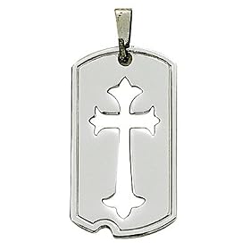 Sterling Silver 1 1/8" Polished Pierced Dog Tag Cross Necklace on 22" Chain
