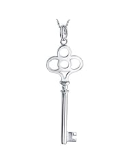 Valentines Day Gifts Bling Jewelry 925 Sterling Crown Key Pendant Necklace 18in
